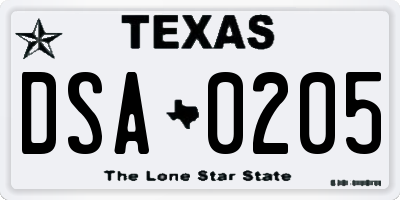 TX license plate DSA0205