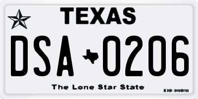 TX license plate DSA0206