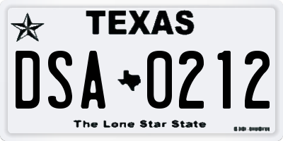 TX license plate DSA0212