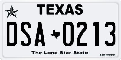 TX license plate DSA0213