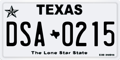 TX license plate DSA0215