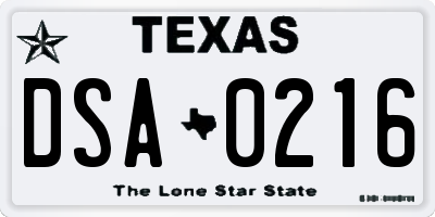 TX license plate DSA0216