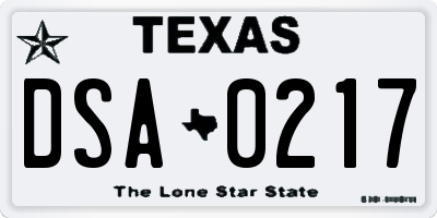 TX license plate DSA0217