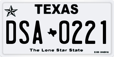 TX license plate DSA0221