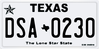 TX license plate DSA0230