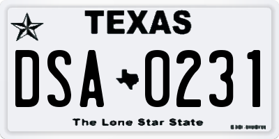 TX license plate DSA0231