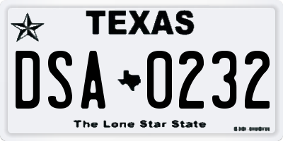 TX license plate DSA0232