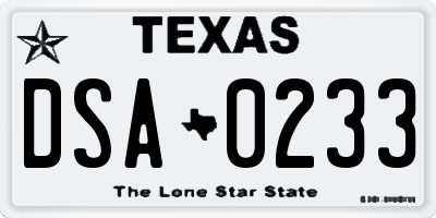 TX license plate DSA0233