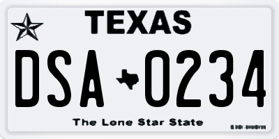 TX license plate DSA0234
