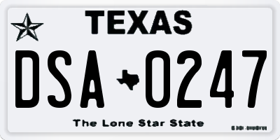 TX license plate DSA0247