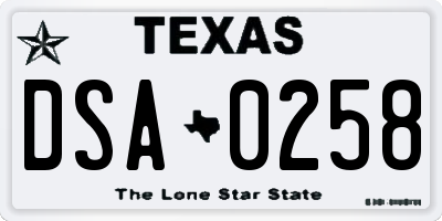 TX license plate DSA0258