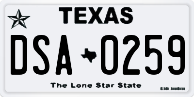 TX license plate DSA0259