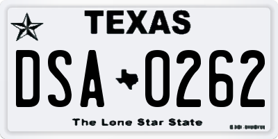 TX license plate DSA0262