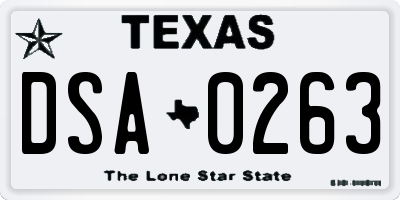 TX license plate DSA0263