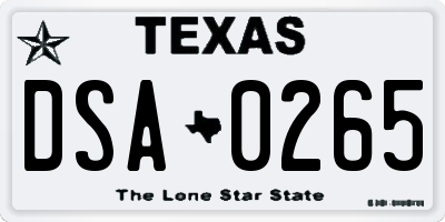 TX license plate DSA0265