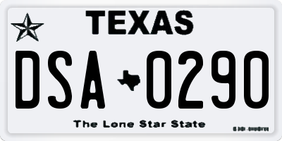 TX license plate DSA0290