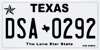 TX license plate DSA0292