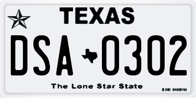 TX license plate DSA0302