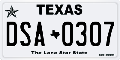 TX license plate DSA0307