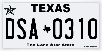 TX license plate DSA0310