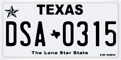 TX license plate DSA0315