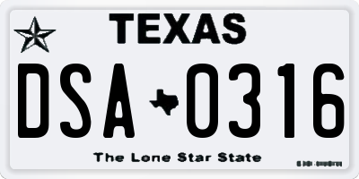 TX license plate DSA0316