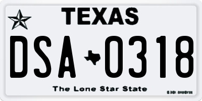 TX license plate DSA0318