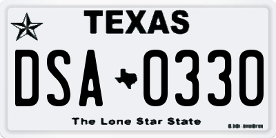 TX license plate DSA0330
