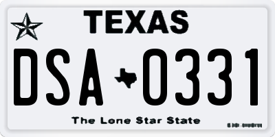TX license plate DSA0331