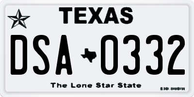 TX license plate DSA0332
