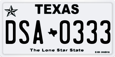 TX license plate DSA0333