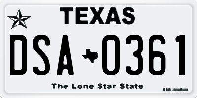 TX license plate DSA0361
