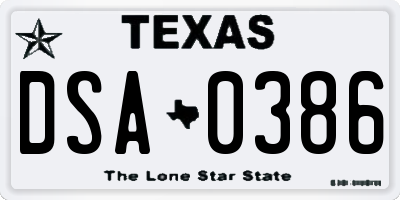 TX license plate DSA0386