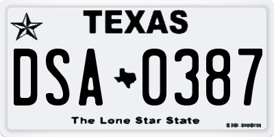 TX license plate DSA0387