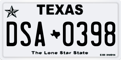 TX license plate DSA0398