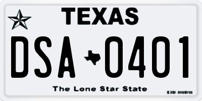 TX license plate DSA0401