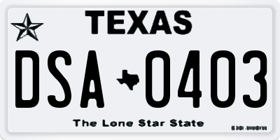 TX license plate DSA0403