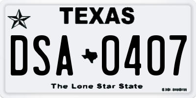 TX license plate DSA0407