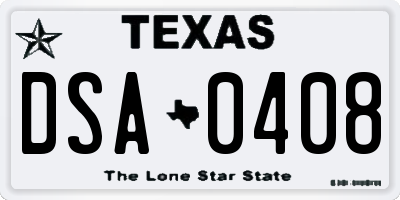 TX license plate DSA0408