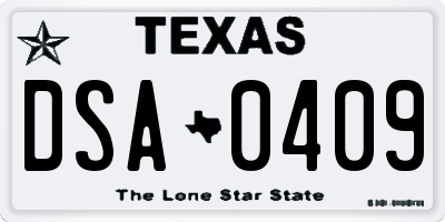 TX license plate DSA0409