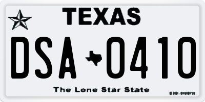 TX license plate DSA0410