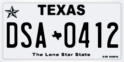 TX license plate DSA0412