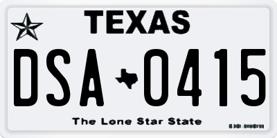 TX license plate DSA0415