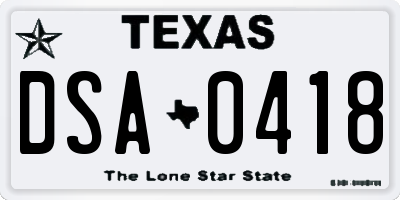 TX license plate DSA0418