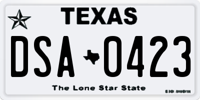 TX license plate DSA0423