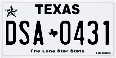 TX license plate DSA0431