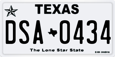 TX license plate DSA0434