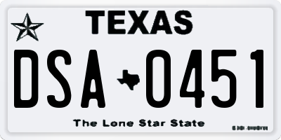 TX license plate DSA0451
