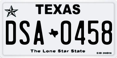 TX license plate DSA0458
