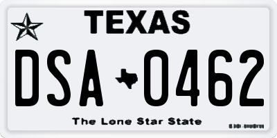 TX license plate DSA0462